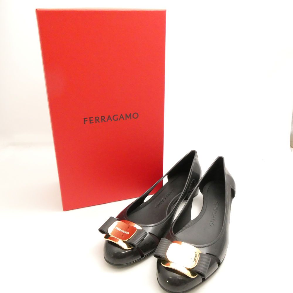 Salvatore Ferragamo フェラガモ VARA JELLY パンプス 7 C 24 cm相当 ラバー ヴァラリボン リボン付きフラットシューズ レディース AU 3679