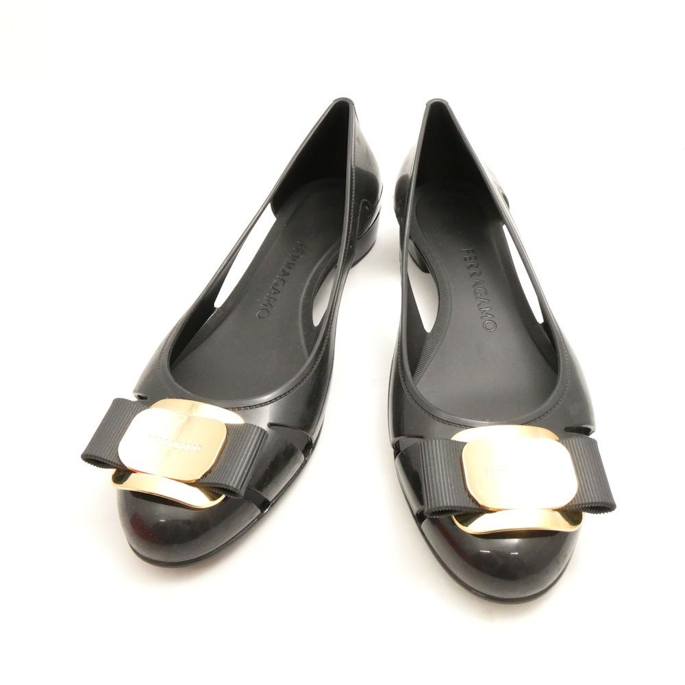 Salvatore Ferragamo フェラガモ VARA JELLY パンプス 7 C 24 cm相当 ラバー ヴァラリボン リボン付きフラットシューズ レディース AU 3679
