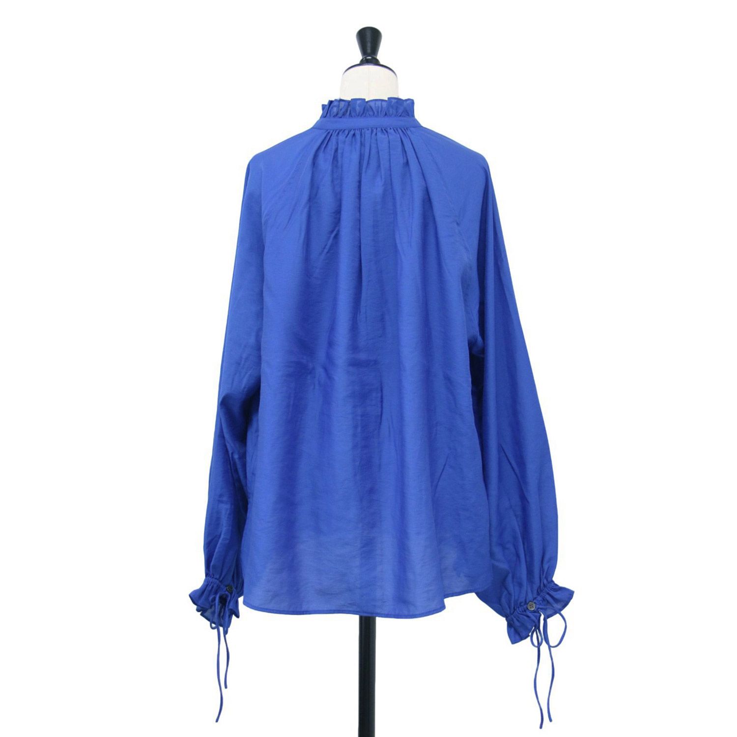 Spick-Span スピックアンドスパン ブラウス ブルー サイズ 24秋冬 ハイブリット フリル リボンブラウス ハイネック Aライン スリット ギャザー リボンディテール トップス シャツ 長袖 レディース