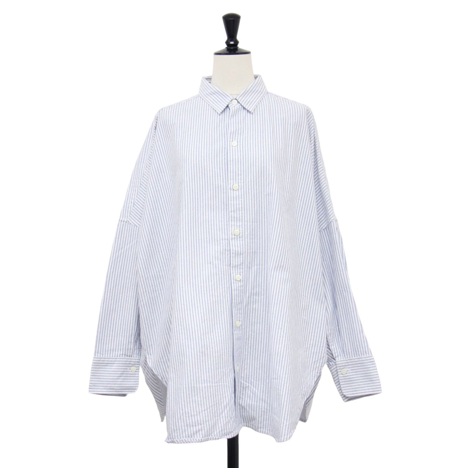 Plage シャツ サックス サイズ オックスフォード シャツ Light Oxford Long チュニック丈 オーバーサイズ ストライプ スリット ワンウォッシュ加工 トップス ブラウス レディース