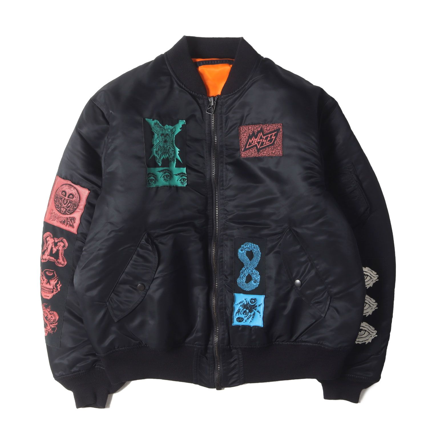 MASSES マシス ブラック 黒 サイズ M 21AW パッチデザイン MA-1 フライトジャケット アウター ブルゾン ジャンパー 上着 ミリタリー メンズ