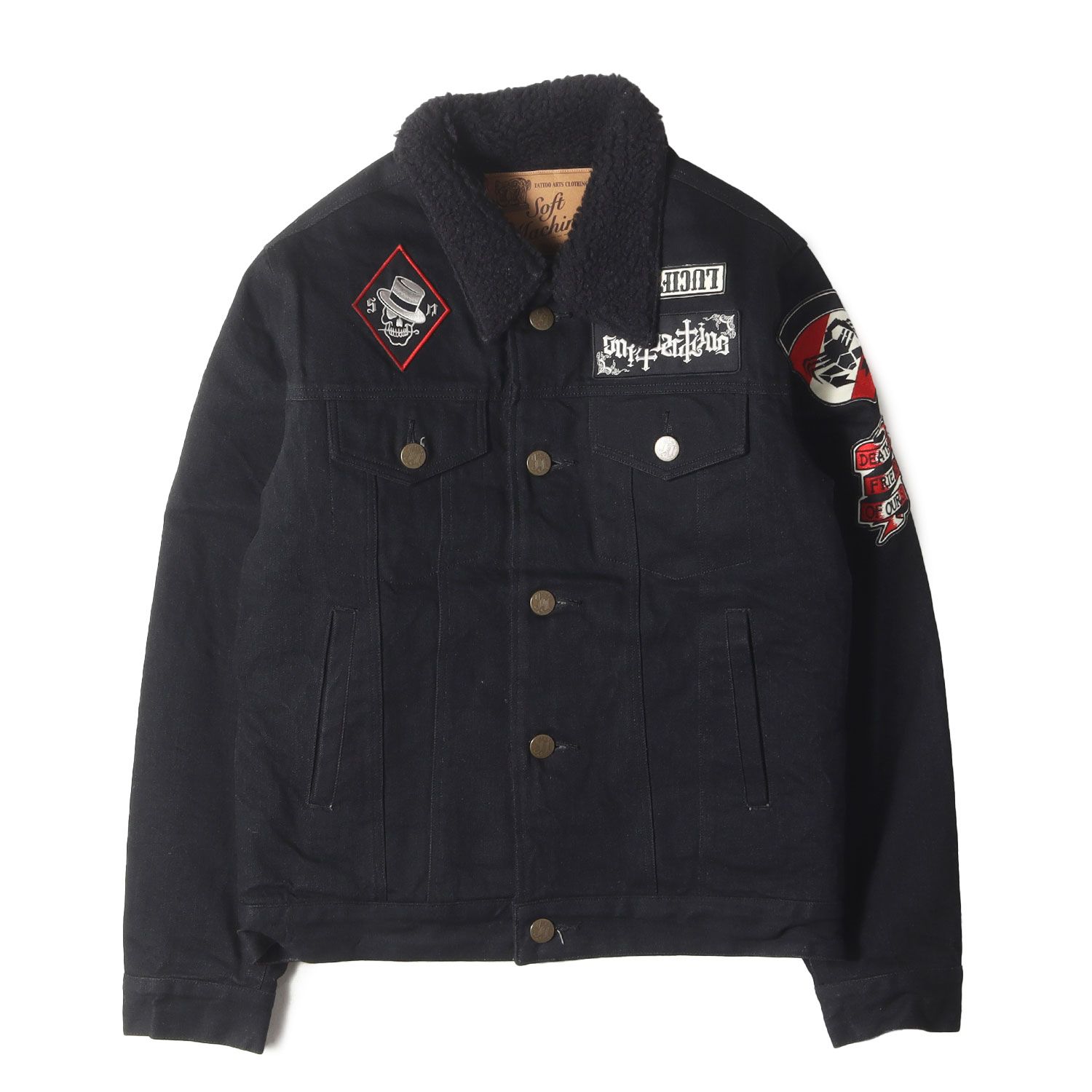 SOFTMACHINE ソフトマシーン ジャケット ブラック 黒 サイズ S パッチ付き 3rdタイプ デニム ボアジャケット アウター ブルゾン 上着 メンズ