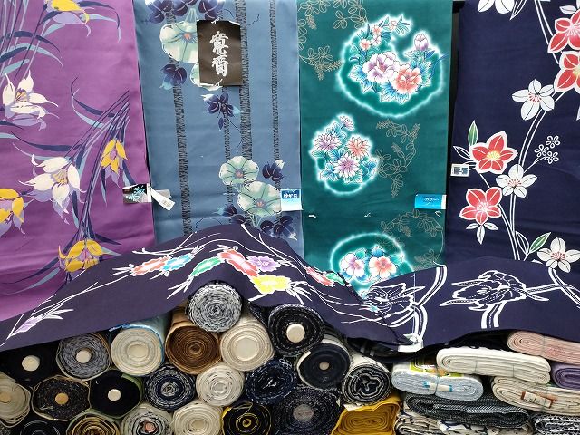 浴衣反物 まとめて 45点 花柄 朝顔 山本寛斎 四季の花木染 婦人倶楽部ゆかた 金彩 など 全て ppp 3073