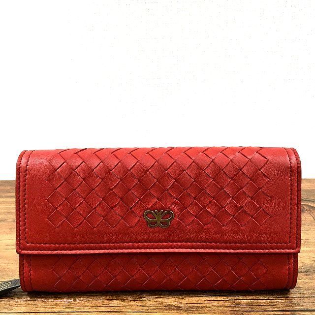 305 み BOTTEGAVENETA 長財布 蝶々 レッド き