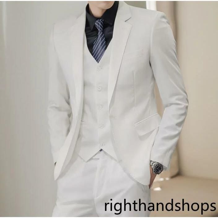  品質良い メンズスーツ３点セット セットアップ 紳士服 スリーピース ジャケット ズボン3ピース 黒 白 無地 つボタン パーティー ジャケット 乗馬