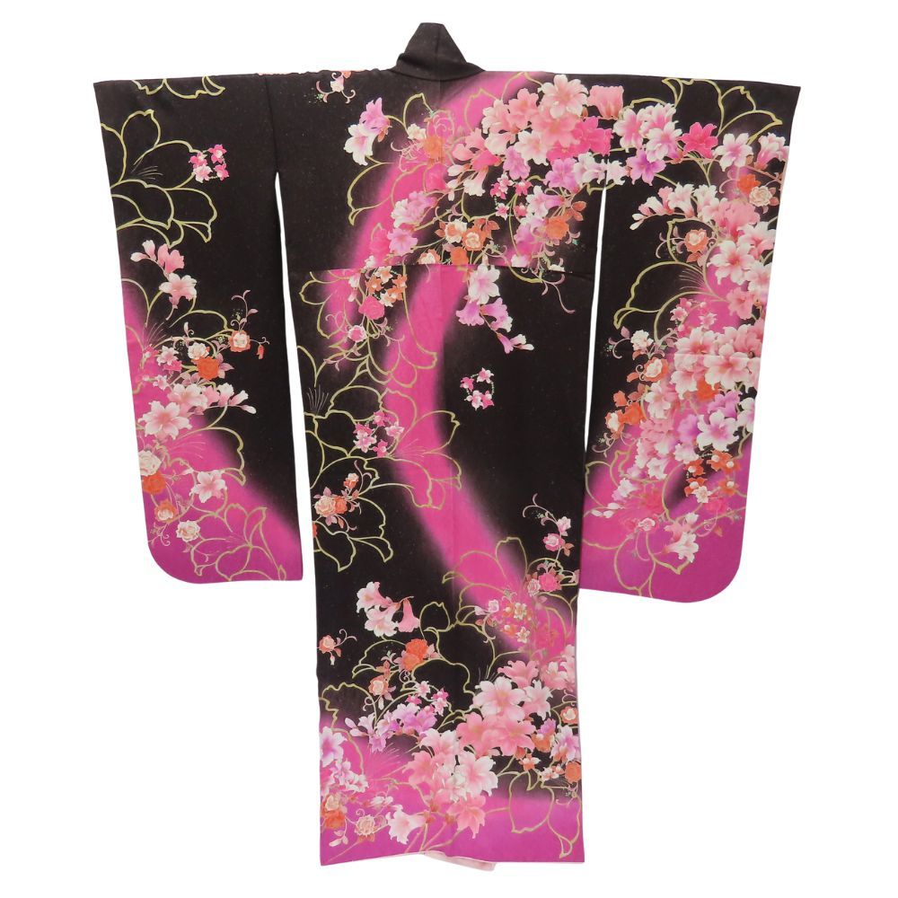 中古 振袖 正絹(金銀糸除く) ダークブラウン系 ピンク ラメ地 成人式 和装 呉服 和服 きもの レディース 女性 中古】 振袖 正絹(金銀糸除く) ダークブラウン系 ピンク ラメ地 成人式