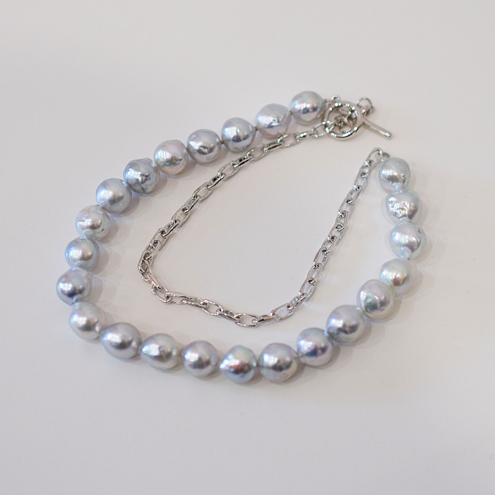 pg 118_1 完成品 9 mm - 10 バロック バロックパール ナチュラル ハーフ マンテル ネックレス あこや真珠 チョーカー 本真珠