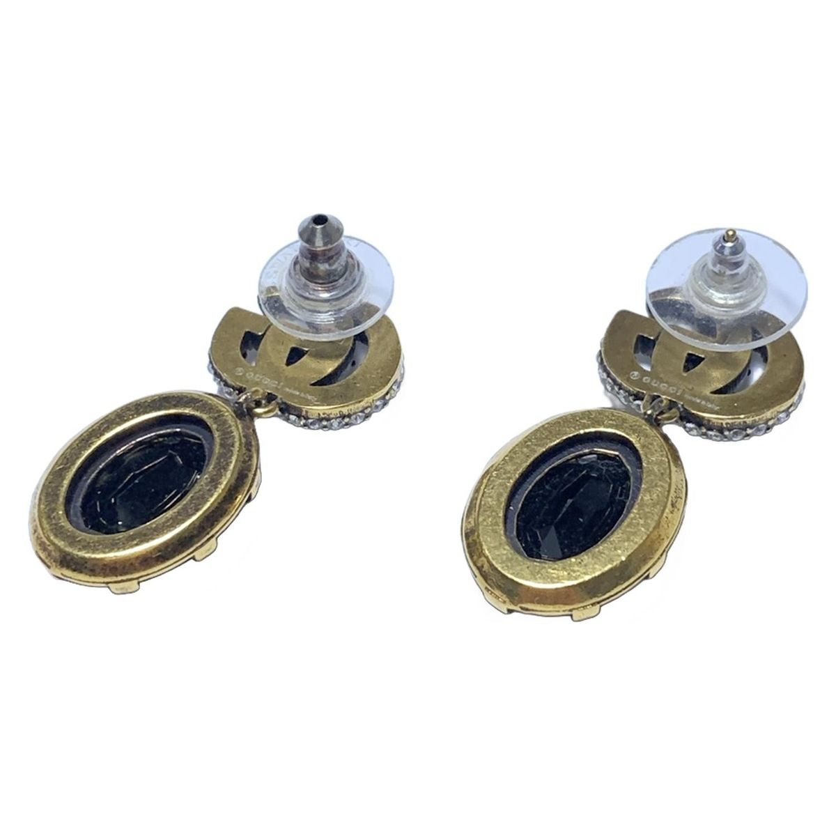 GUCCI グッチ ピアス ダブルG ゴールド 黒 クリア ビジュー