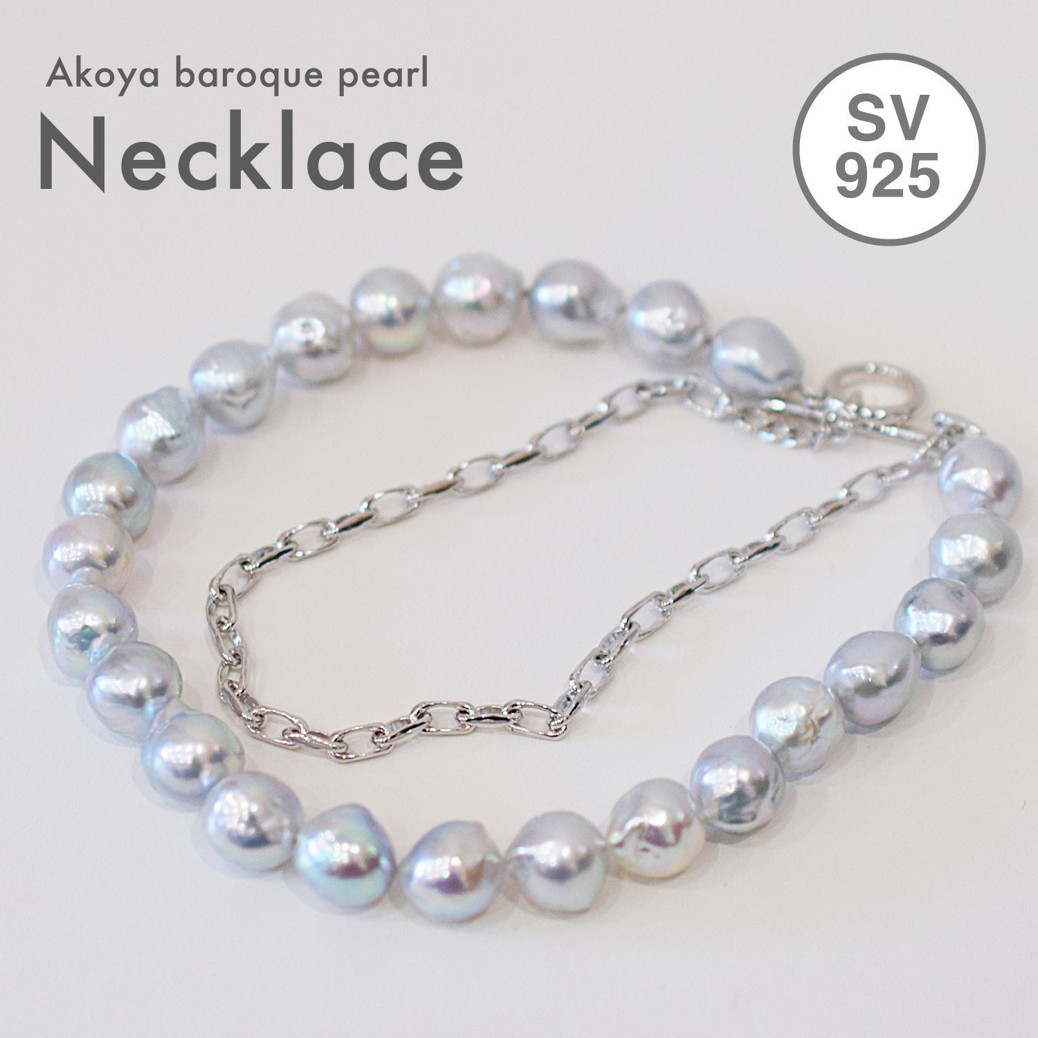 pg118_3 完成品 9mm - 10mm バロック バロックパール ナチュラル ハーフ マンテル ネックレス あこや真珠 チョーカー 本真珠