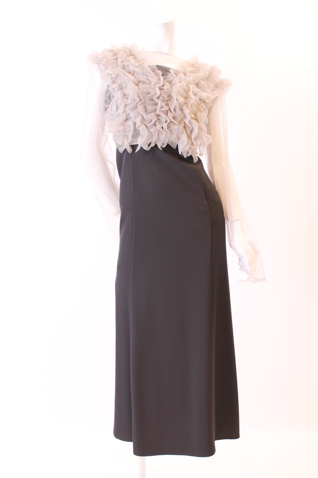 クラリース ロングドレス ブラック ベージュ グレー１０号サイズ コンテスト 発表会 パーティ ナイトドレス オーダーメイド対応可