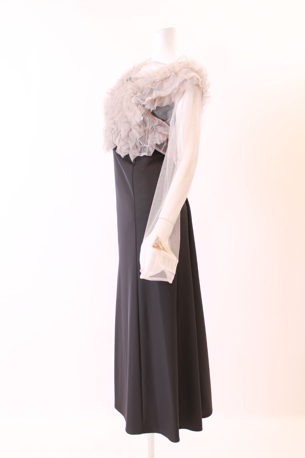 誘惑的な クラリース ロングドレス ブラック×ベージュ グレー１０号サイズ コンテスト 発表会 パーティ ナイトドレス オーダーメイド対応可