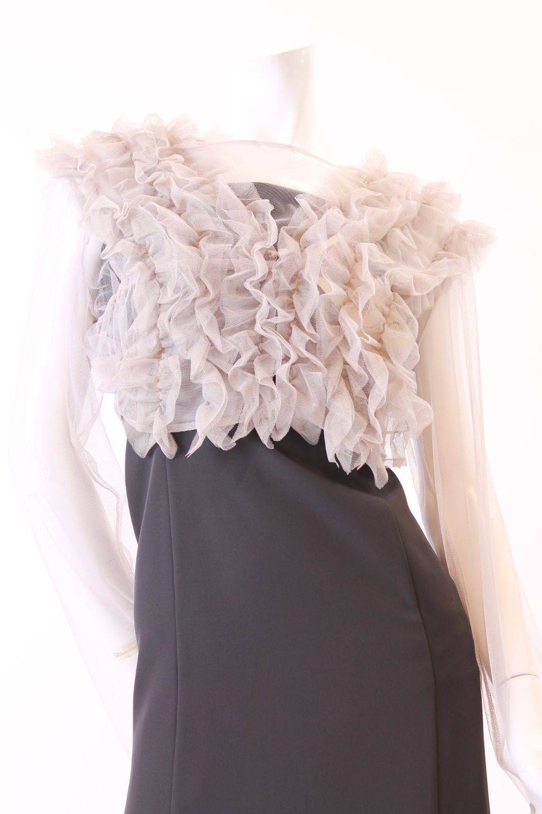 クラリース ロングドレス ブラック×ベージュ グレー10号サイズ コンテスト 発表会 パーティ ナイトドレス オーダーメイド対応可