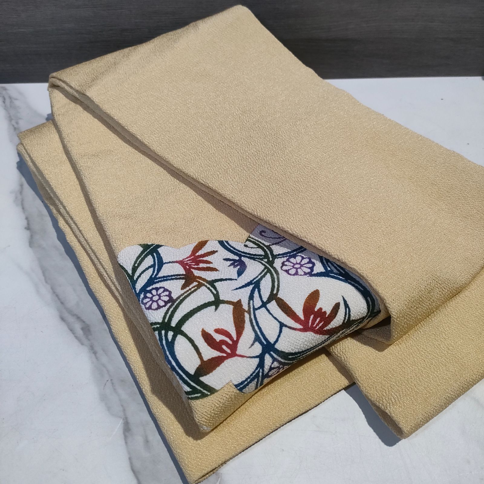 5 シルクコート済 正絹 名古屋帯 本場 クリーム イエロー 帯 年代物 アンティーク Vintage 和装 着物 浴衣 和服 骨董 リメイク 昭和 レトロ 婦人服 JAPAN 日本 織物 シルク