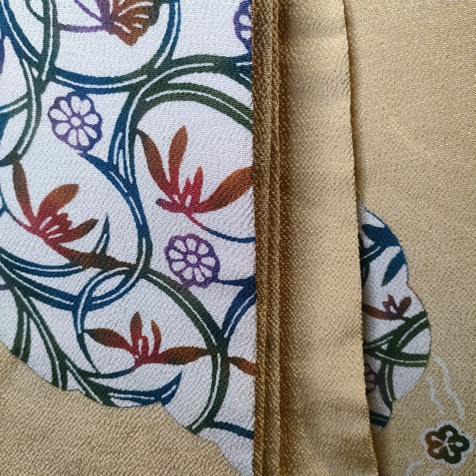 5 シルクコート済 正絹 名古屋帯 本場 クリーム イエロー 帯 年代物 アンティーク Vintage 和装 着物 浴衣 和服 骨董 リメイク 昭和 レトロ 婦人服 JAPAN 日本 織物 シルク