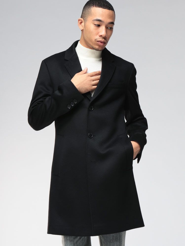HUGO BOSS (ヒューゴボス) カシミヤ混 3つボタン ウール チェスター