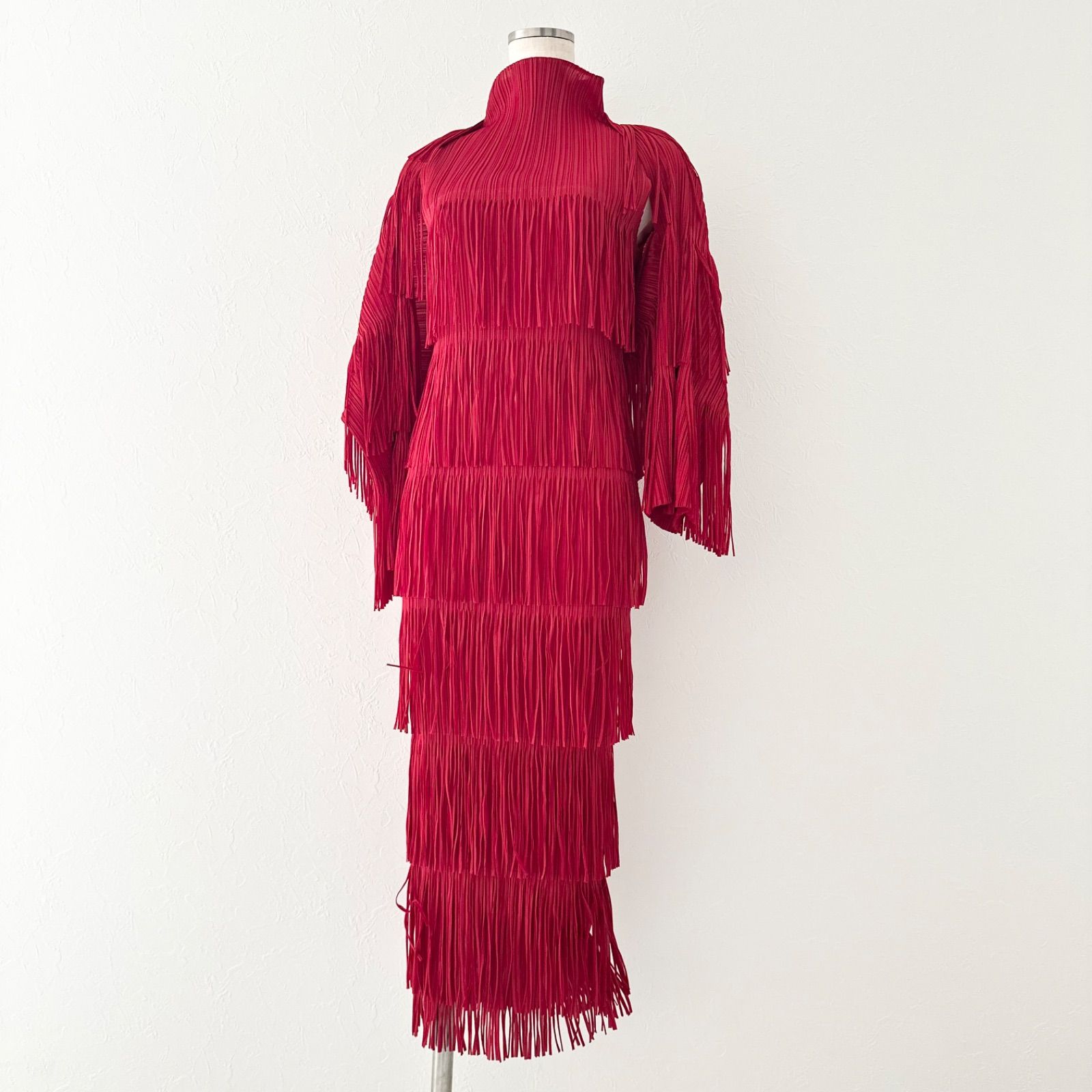 プリーツプリーズ イッセイミヤケ フリンジボレロ&ワンピース セット レッド 赤 PP63-J0853 PP63-JH855 Mサイズ
