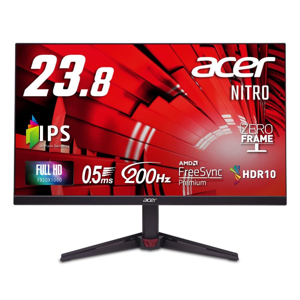 Acer ゲーミングモニター 23.8インチ IPS フルHD 非光沢 200Hz 0.5ms sRGB 99 AMD FreeSync Premium HDR10 HDMI 2.0 DisplayPort v1.2 スピーカー ヘッドフォン端子 搭載 N