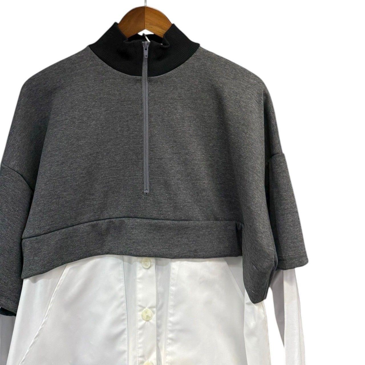 long-sleeves ハーフジップレイヤードプルオーバーシャツ