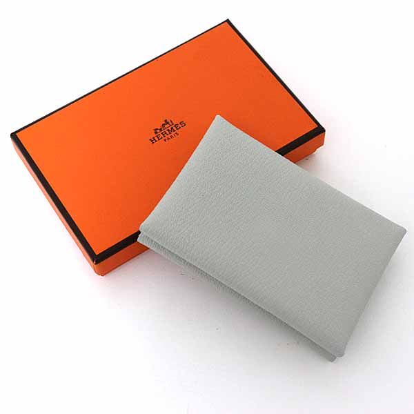 エルメス HERMES カルヴィ デュオ カードケース コインケース 名刺入れ シェーブル W刻印 製 パールグレー