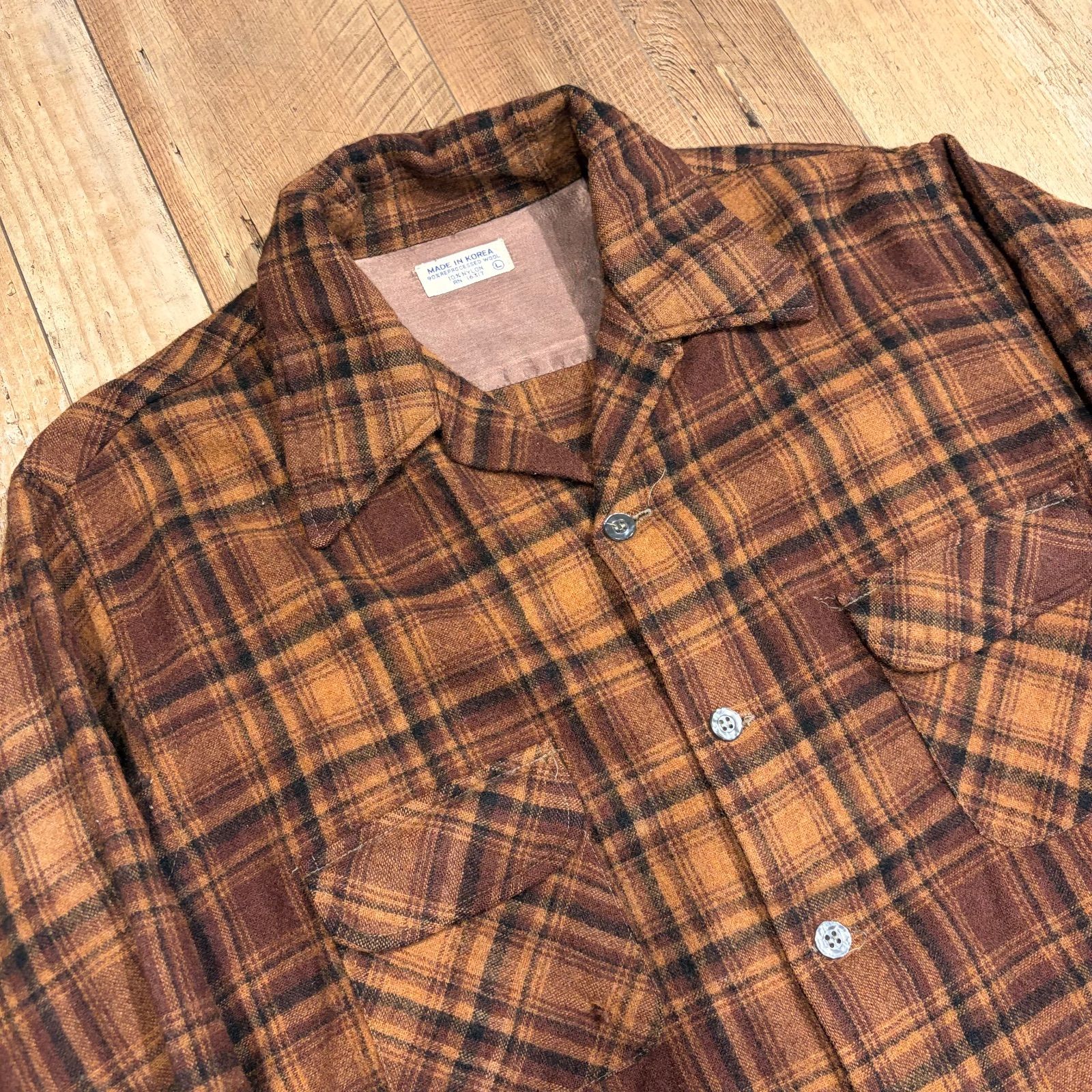 70 s オープン ウール シャツ ブラウン Wool Shirt Brown