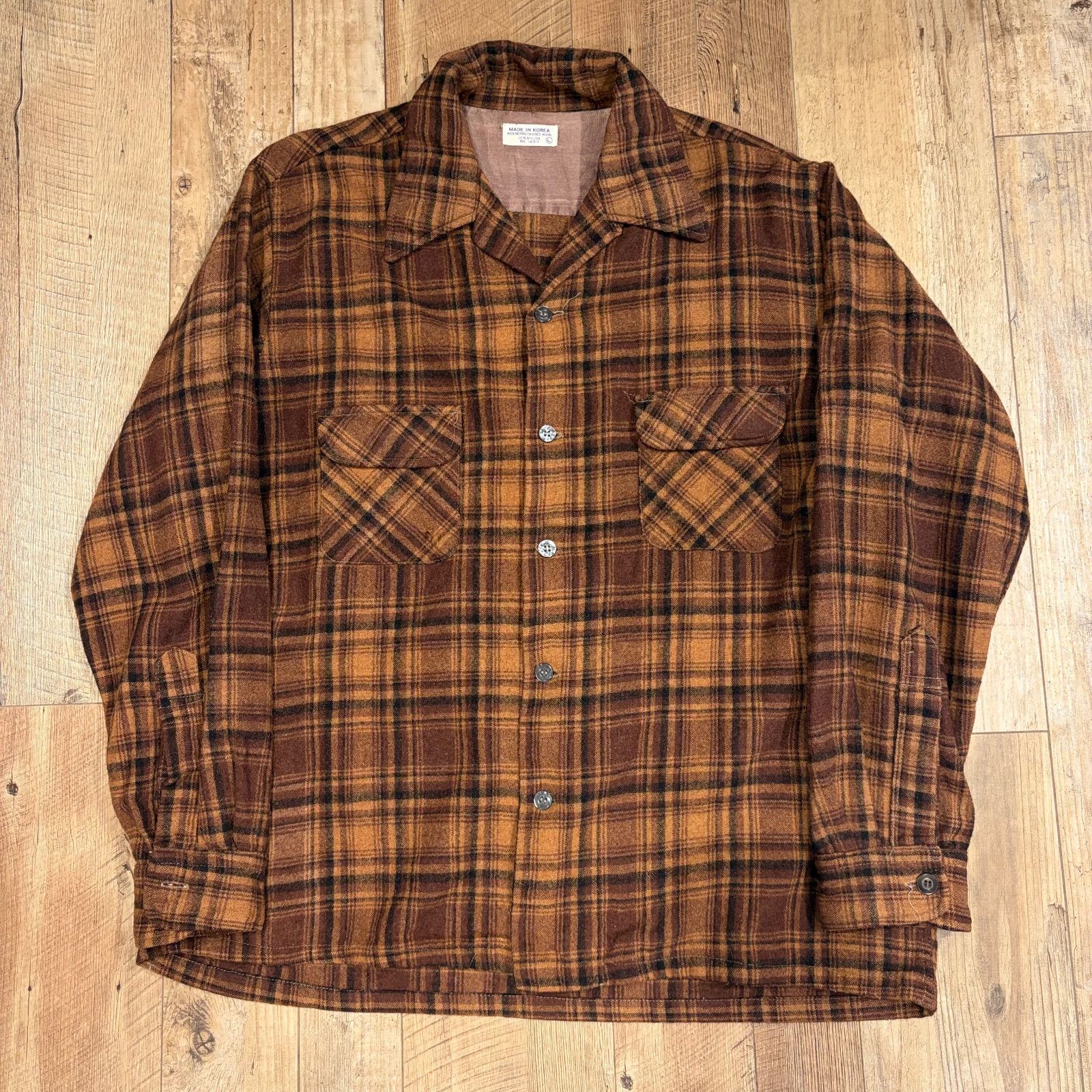 70s オープン ウール シャツ ブラウン Wool Shirt Brown