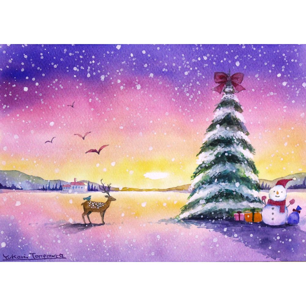 原画）虹色の雪の中で【SMサイズ／水彩画／#2790】 - メルカリ