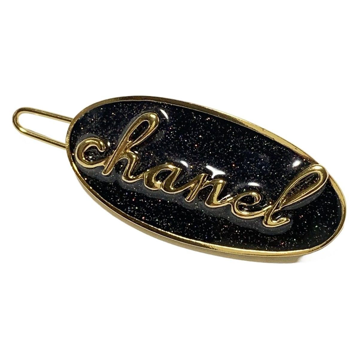 CHANEL シャネル バレッタ - 黒×ゴールド×マルチ ラメ ロゴ