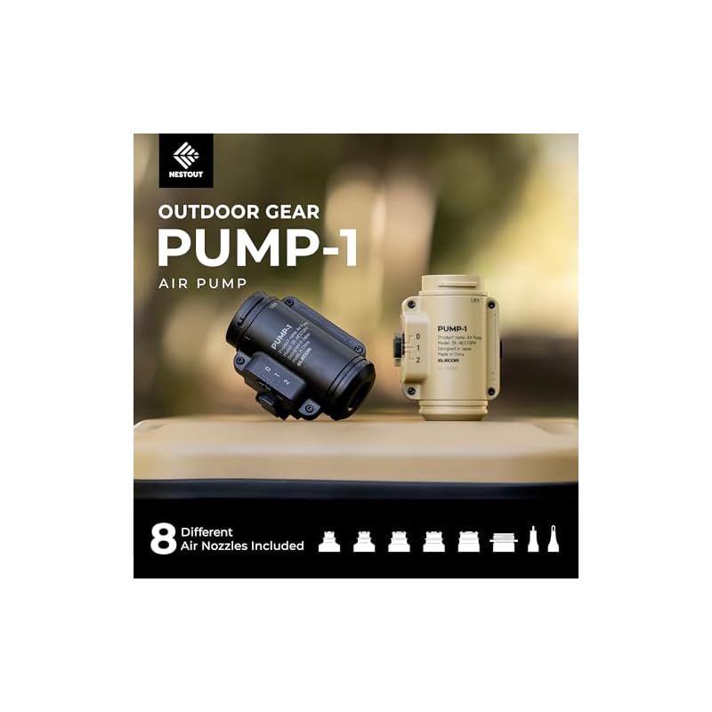 エレコム エアーポンプ NESTOUT PUMP-1 風圧2段階 エアノズル8種 静音 軽量 電動 空気入れ アウトドア ブラック DE-NESTGPM1BK