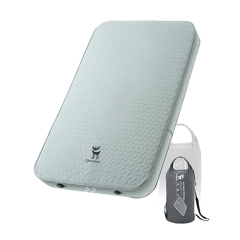 Qunature エアーマット キャンプ マット R値6.0 60秒自動膨張 インフレーターマット ダブル 厚手10cm 保温 断熱 防寒 高反発 耐荷重200kg オールシーズン 静音 快適 ポンプ機能収納袋付き 持ち運び便利 アウトドア キャンプ テント