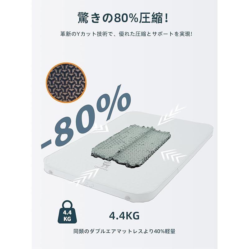 Qunature エアーマット キャンプ マット R値6.0 60秒自動膨張 インフレーターマット ダブル 厚手10cm 保温 断熱 防寒 高反発 耐荷重200kg オールシーズン 静音 快適 ポンプ機能収納袋付き 持ち運び便利 アウトドア キャンプ テント OLIVEOS_COM_TR