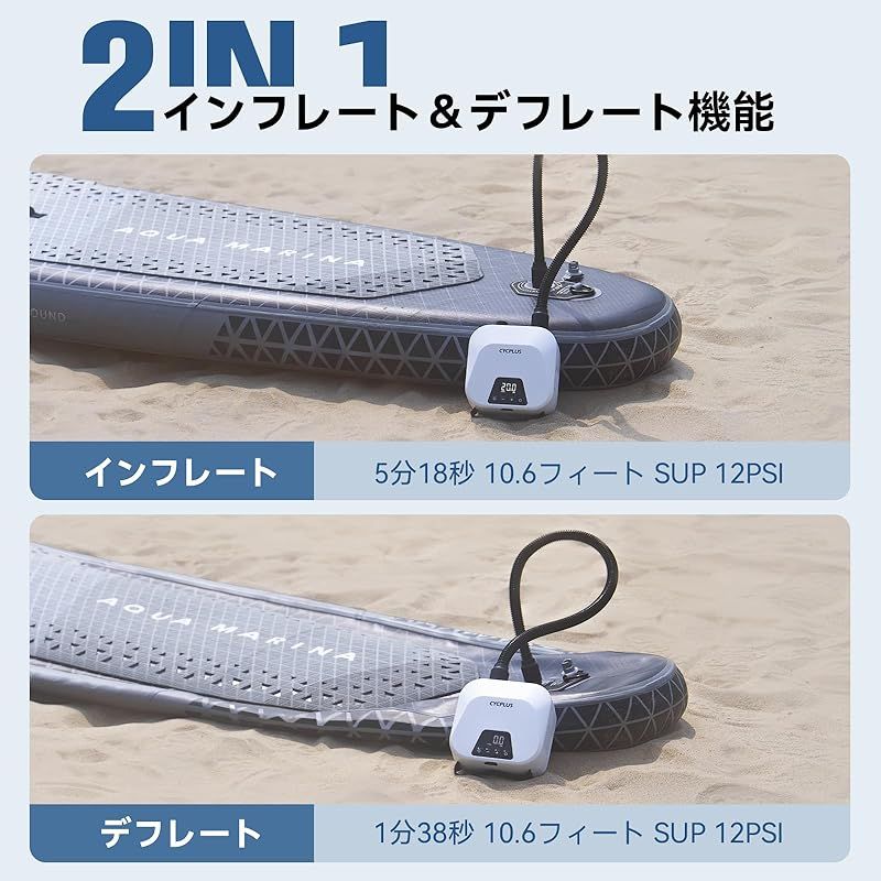 電動エアーポンプCYCPLUS 20PSI充電式SUPエアポンプ オートオフ機能付き電動ポンプ デュアルステージインフレーション＆デフレーション OLIVEOS_COM_TR