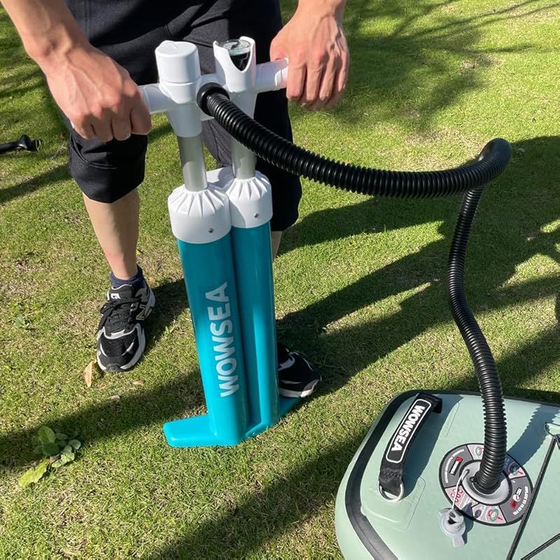 WOWSEA マニュアルエアーポンプ ダブルアクション 空気入れ-空気抜き 両対応 28 psi インフレータブルSUP用 空気入れ Blue-2 0