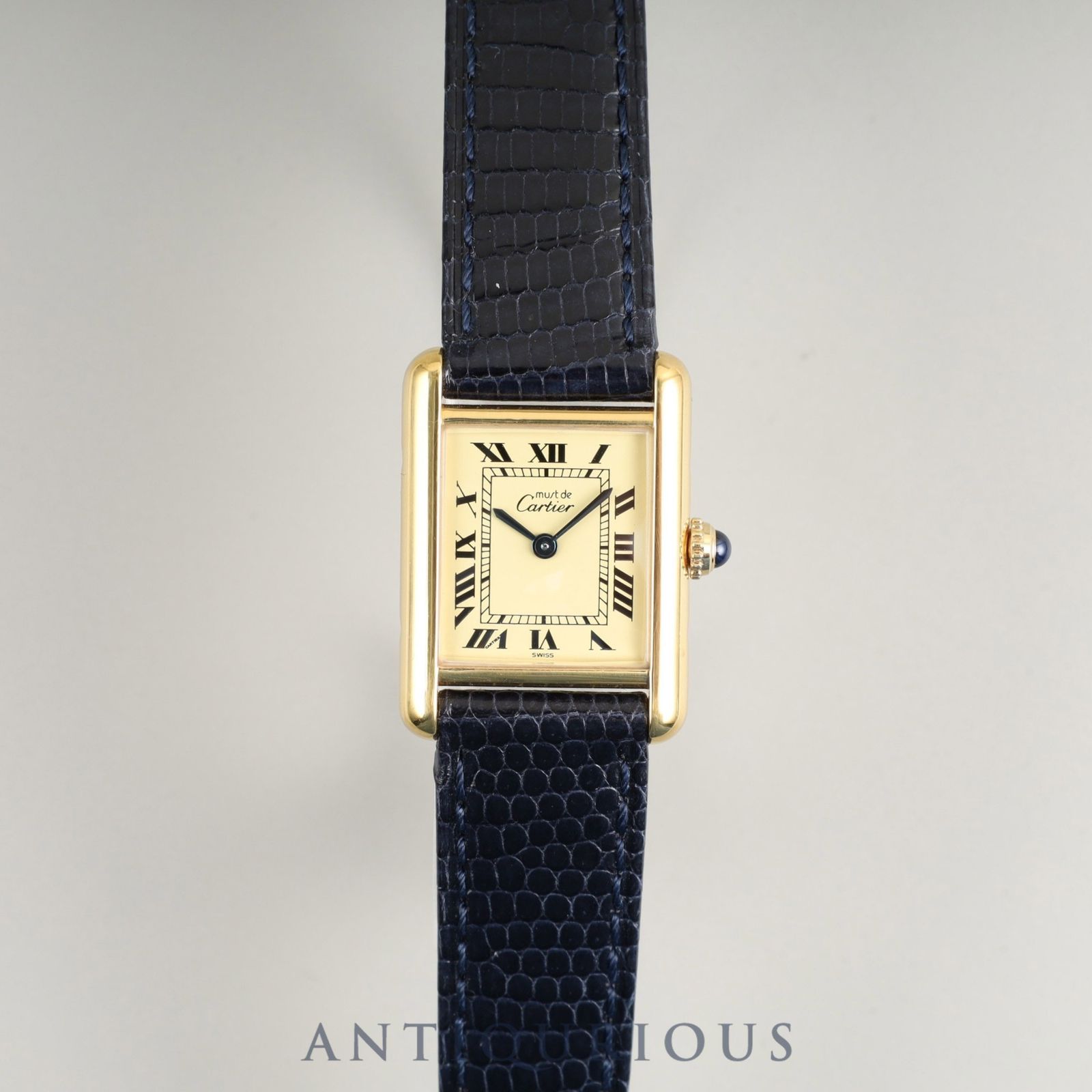 カルティエ マストタンク SM 5057001 クォーツ Cal.057 SV 925 革 尾錠 GP アイボリーローマン文字盤 オーバーホール済み 仕上げ済み