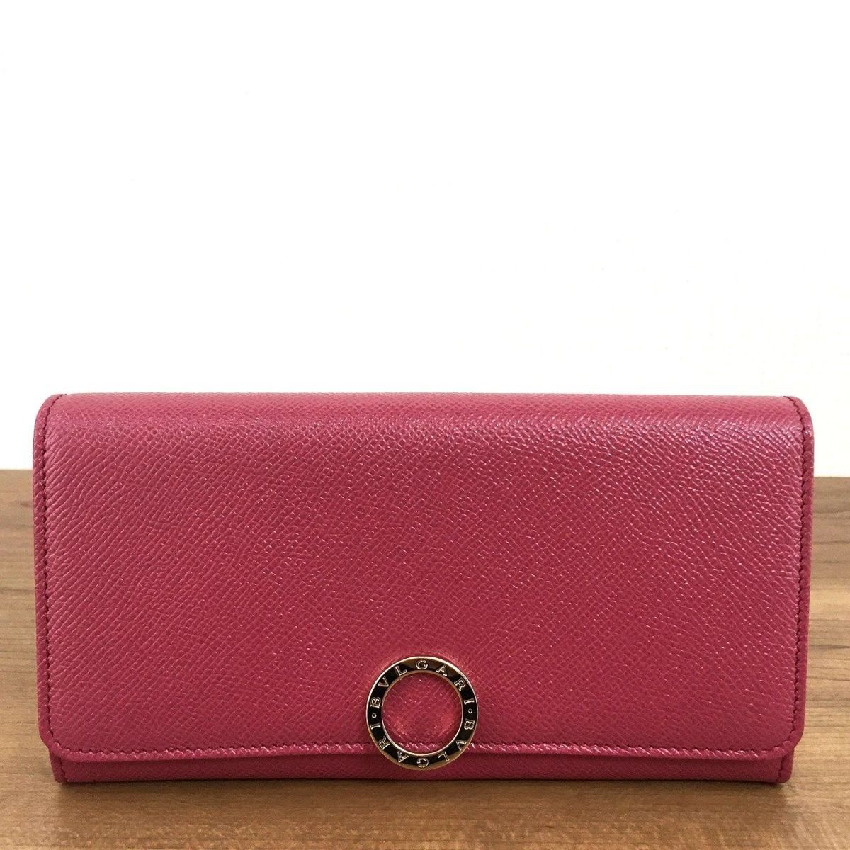 307 み BVLGARI 長財布 レザー ヘザーアメジスト マゼンダ リング