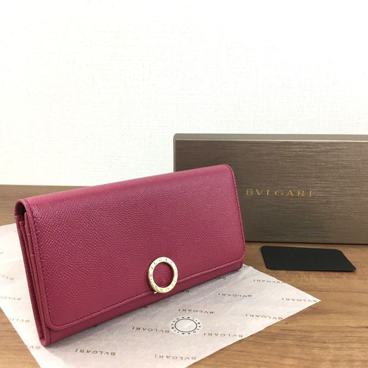 307 み BVLGARI 長財布 レザー ヘザーアメジスト マゼンダ リング
