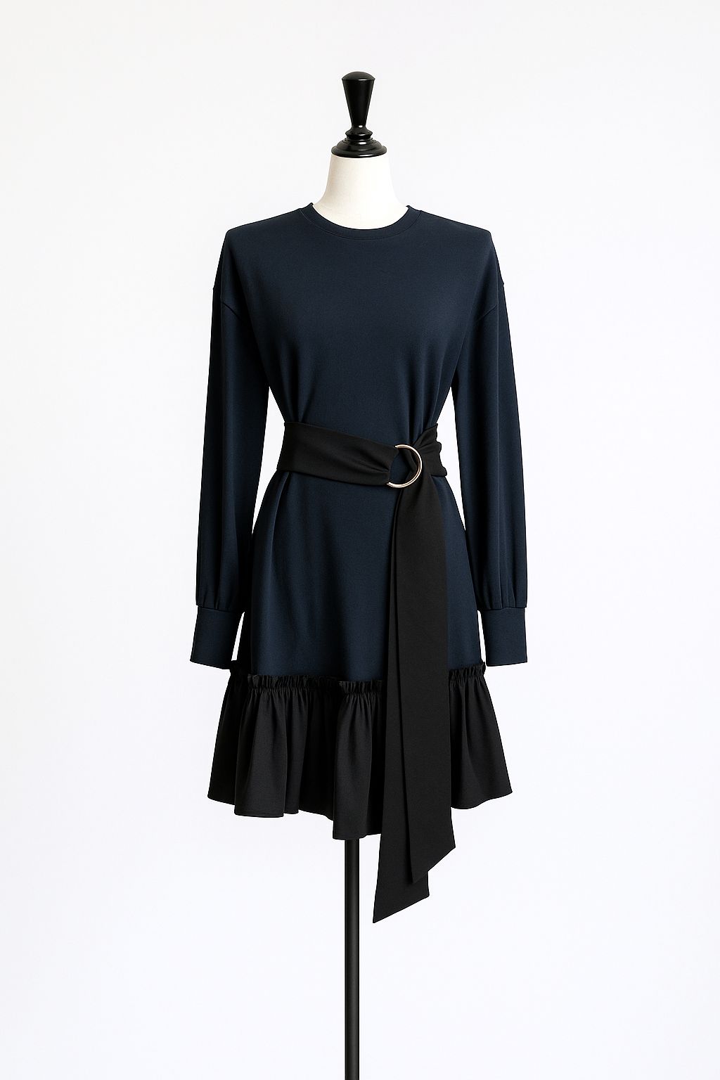 ADEAM ワンピース 美品】ADEAM アディアム 21年 裾フリル ワンピース XS ネイビー