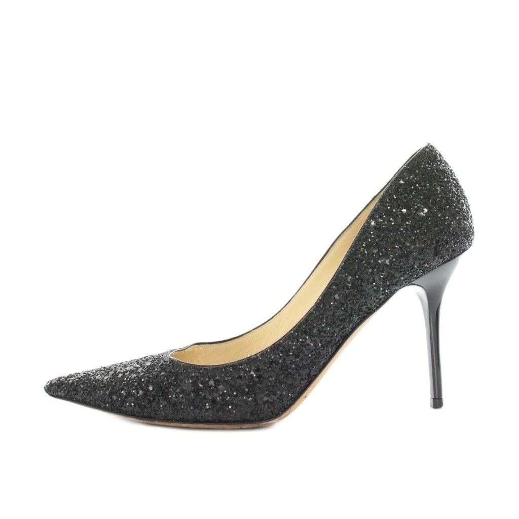 ジミーチュウ JIMMY CHOO パンプス ポインテッドトゥ ハイヒール ピンヒール グリッター レザー 37 黒 ブラック YT