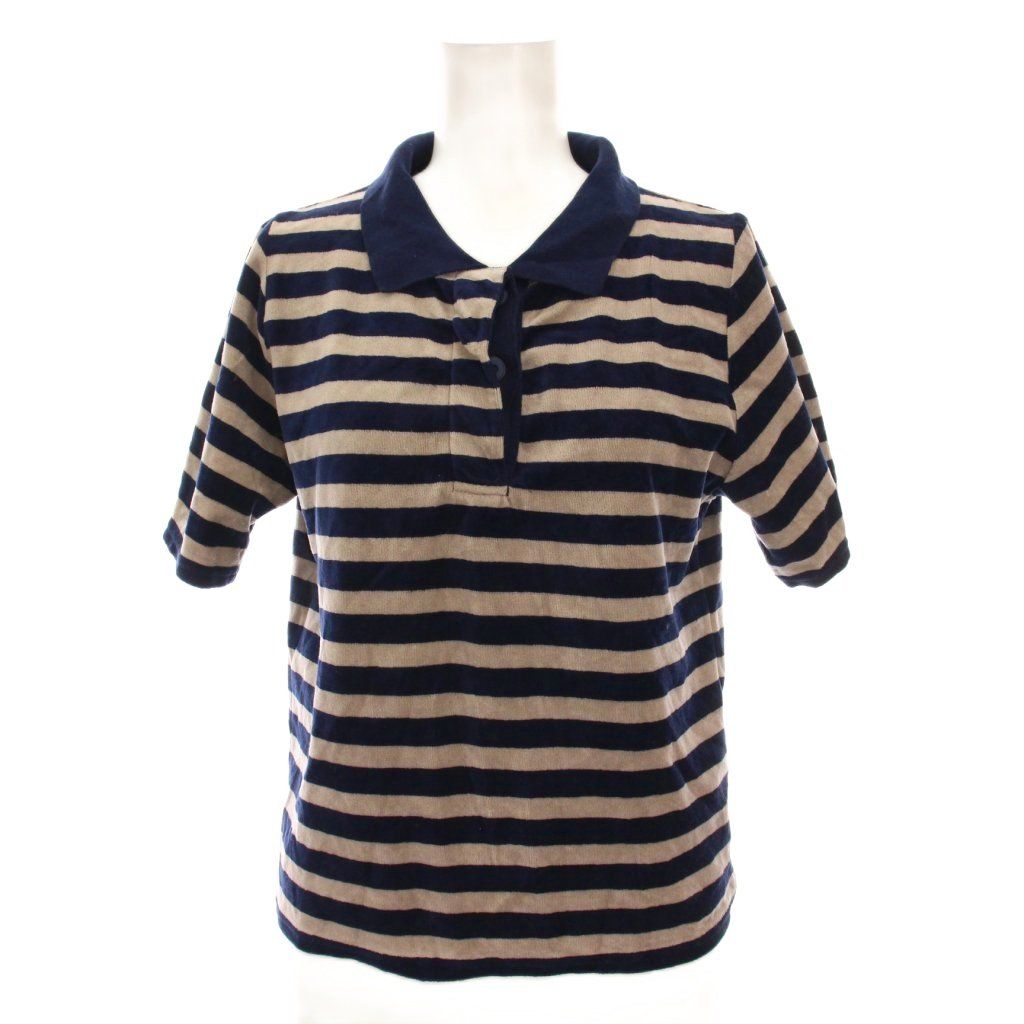 6 ROKU BEAUTY-YOUTH B-Y ロク ビューティーアンドユース ベルベット ボーダー ポロシャツ 半袖 紺 ネイビー ベージュ 8617-241-0487 YM