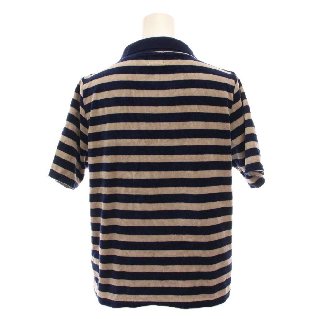 6 ROKU BEAUTY-YOUTH B-Y ロク ビューティーアンドユース ベルベット ボーダー ポロシャツ 半袖 紺 ネイビー ベージュ 8617-241-0487 YM