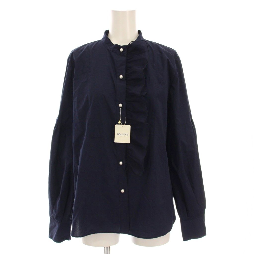 ノーリーズ Nolley s 25AW パール釦ビブヨーク4WAYフリルブラウス シャツ 長袖 38 紺 ネイビー 5-0035-5-01-009 YM