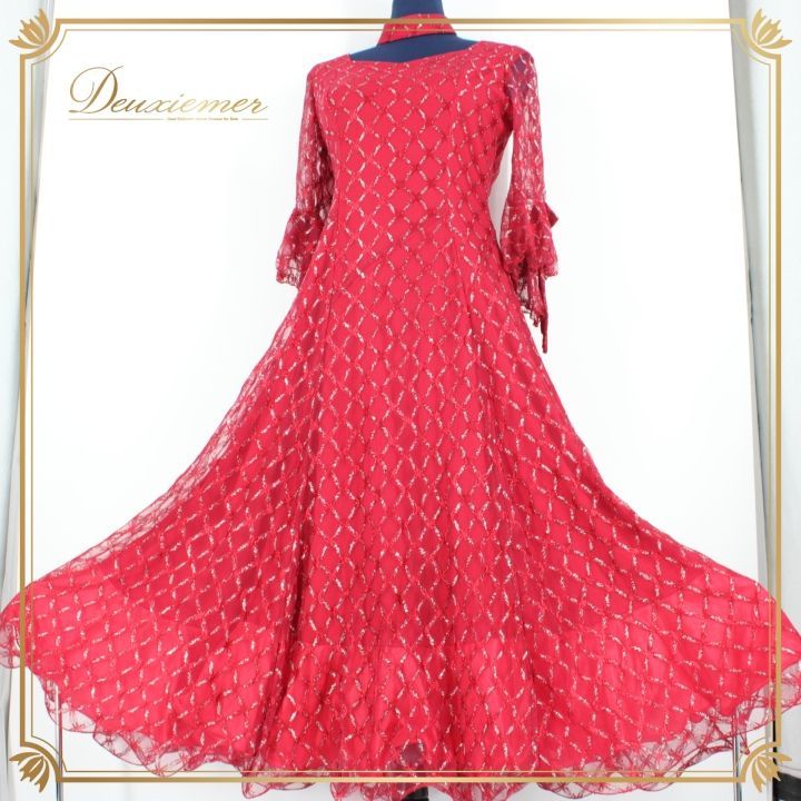 社交ダンス 衣装 ドレス ワンピース パーティ衣装 女性用 オールシーズン 赤 レッド系 prima boutique プリマブティック チョーカー 繊細なレース シック 袖口 リボン デザイン フェミニン コスチューム ダンス衣装 おしゃれ