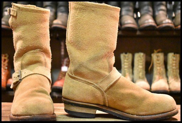 7.5D PT91刺繍 97年 レッドウィング 8268 スエード エンジニア タン ラフアウト スチールトゥ ブーツ redwing HOPESMORE GP239