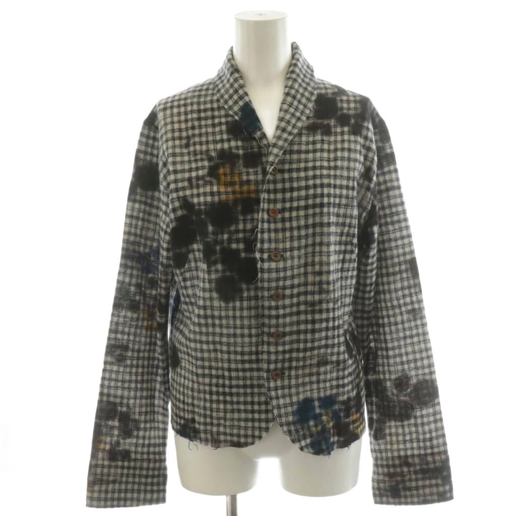 アールバイ フォーティファイブアールピーエム R by 45rpm シャツ ブラウス 長袖 チェック柄 ウール 4 白 ホワイト 紺 ネイビー AN34