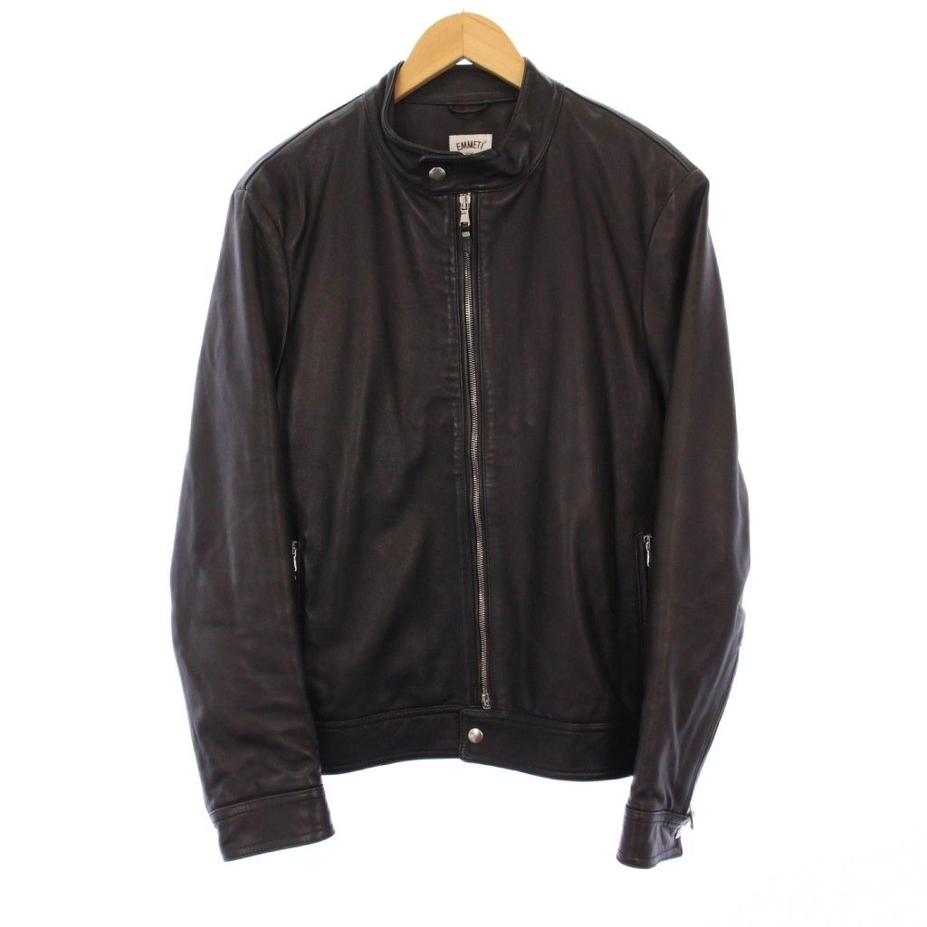 エンメティ EMMETI JURI ラムスキン シングルライダースジャケット 革ジャン 中綿 レザー 50 黒 KH