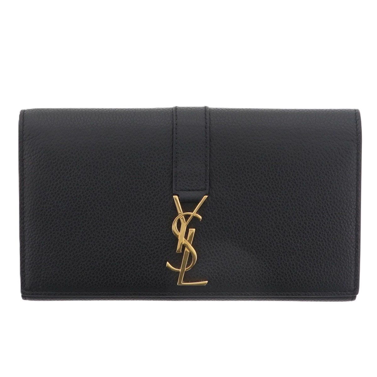 YVES SAINT LAURENT イヴ サンローラン YSL ラージフラップウォレット G金具 長財布 414567 レディース レザー ブラック ゴールド金具