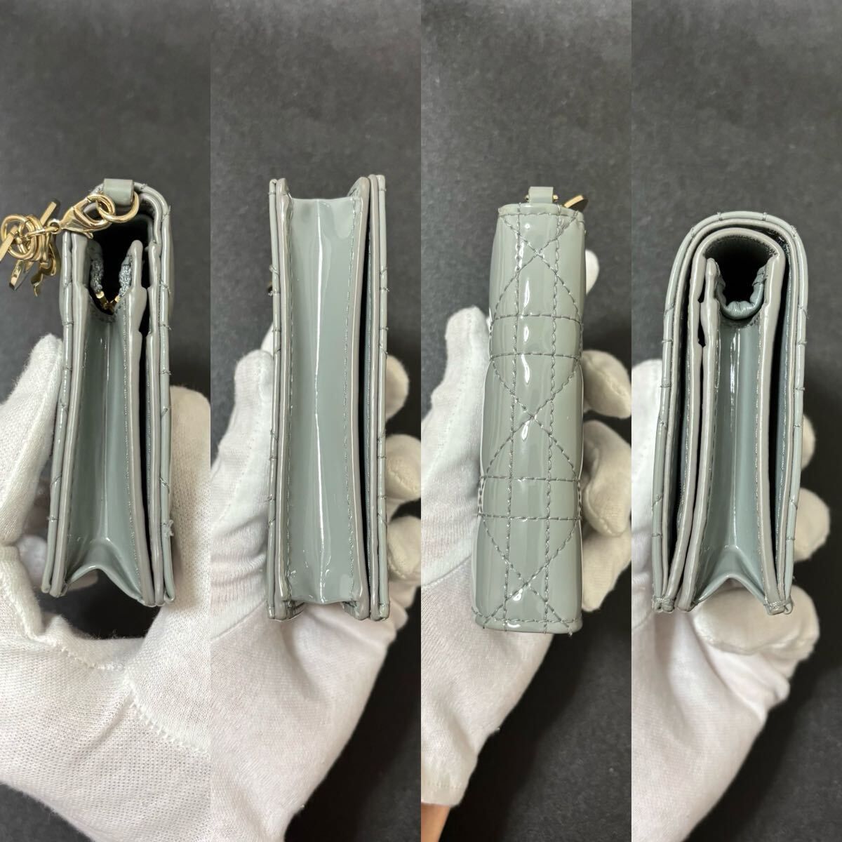  p 48 Dior ディオール パテント カナージュ 二つ折り財布 ブルー エナメル Christian 二つ折り財布 折り財布