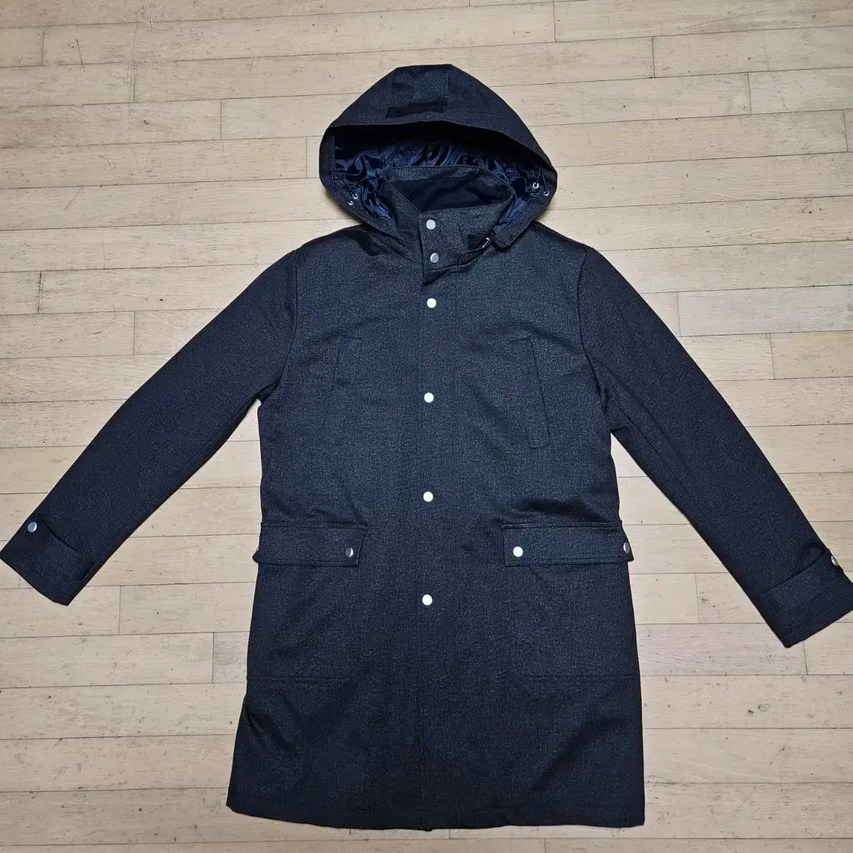 ZARA フード ロング コート チャコール グレー XL 105