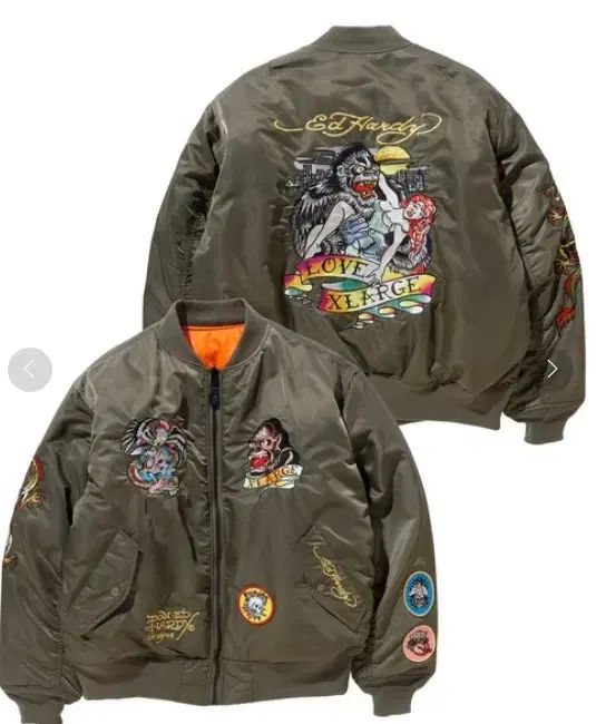 XLARGE Ed Hardy コラボMA-1ジャケット オリーブ色 XLARGE Ed Hardy