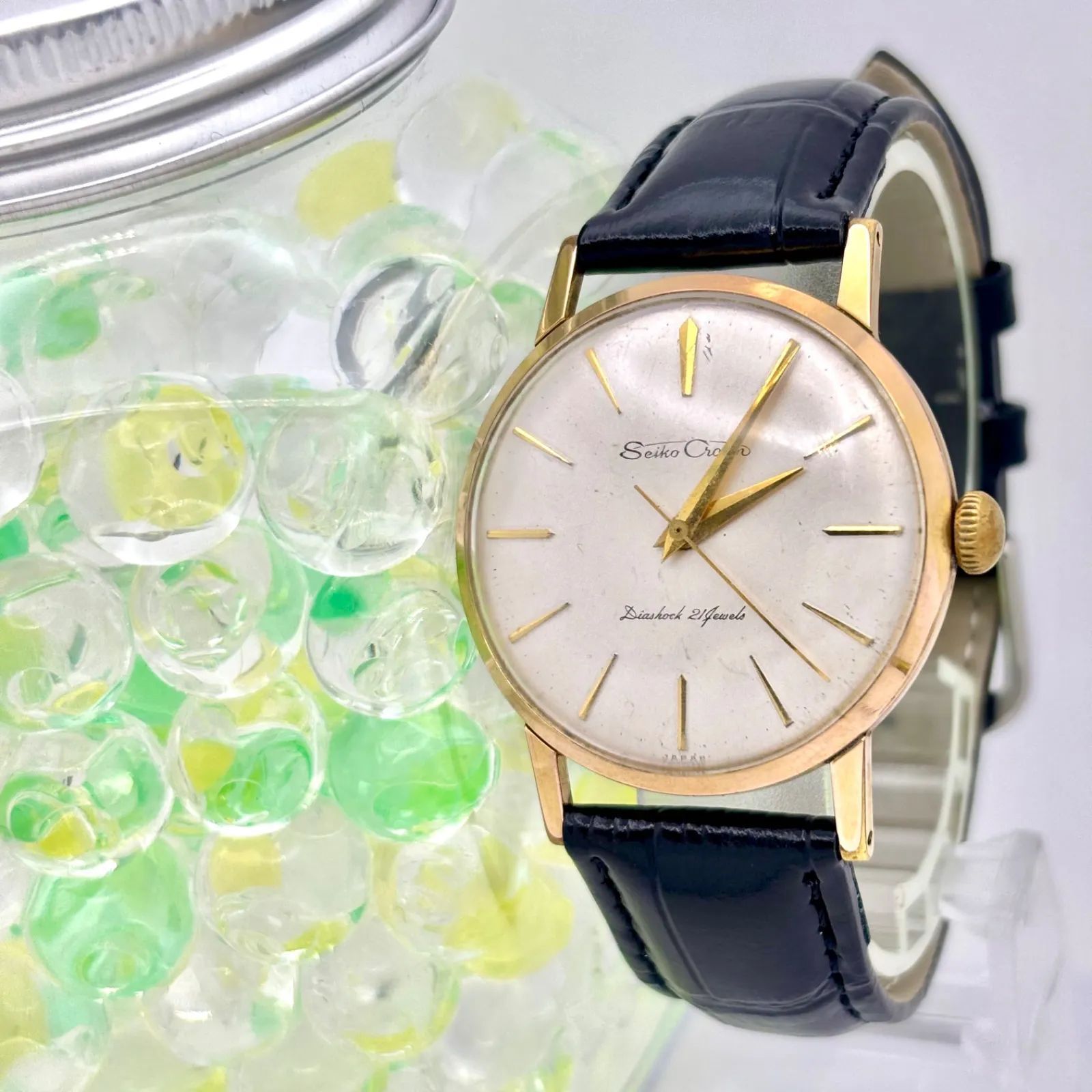 稼働 SEIKO Crown セイコー クラウン 機械式 手巻き メンズ 腕時計 ゴールド 14036 ベルト