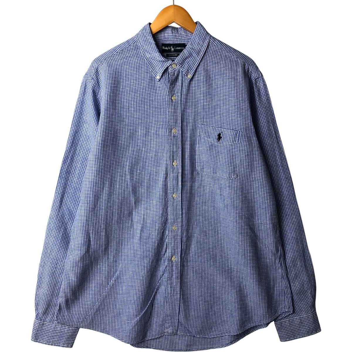 古着 ラルフローレン Ralph Lauren CUSTOM FIT ギンガムチェック 長袖 リネン ボタンダウンシャツ メンズXL相当 eaa600512